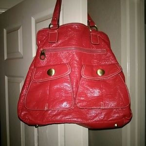 Red patent large purse